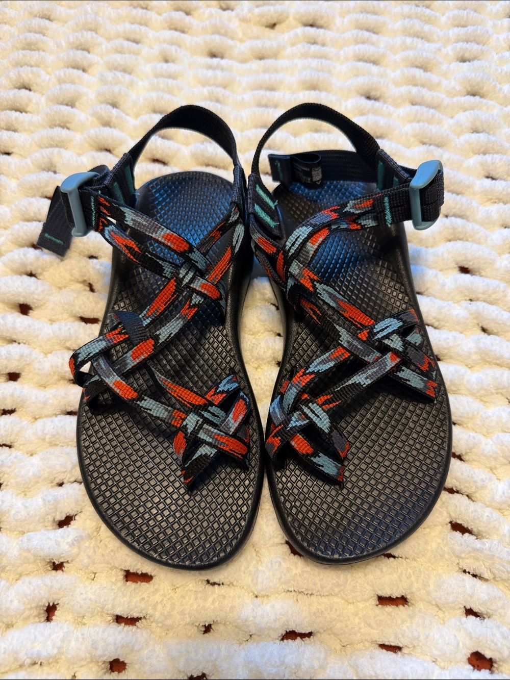 Women’s Chaco Black Strappy Outdoor Sandals with Multicolor Straps